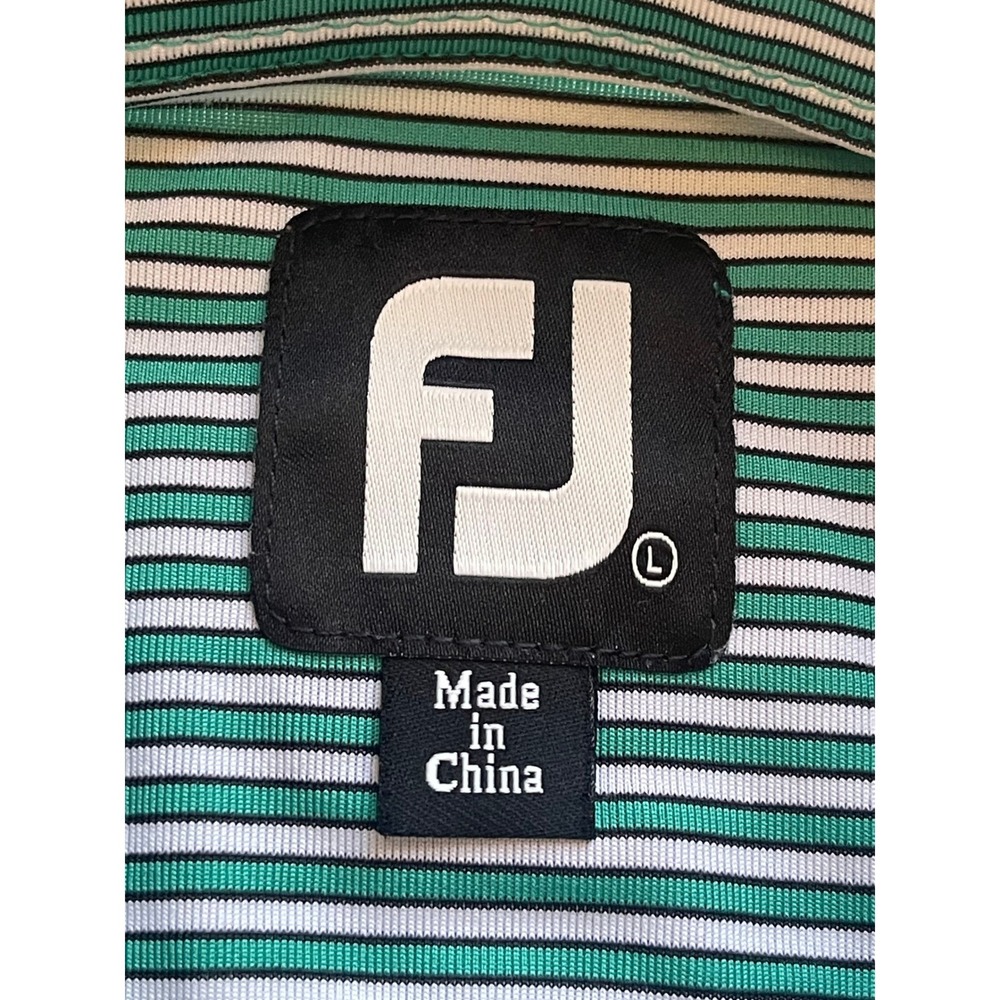 Footjoy FJ Mens Golf Polo Shirt Green‎ White Stripe Performance Polo Large L - Picture 3 of 6
